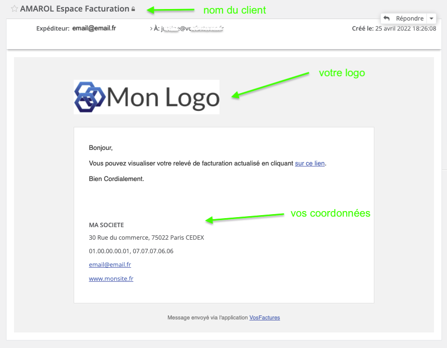 lien email relevé facturation situation client