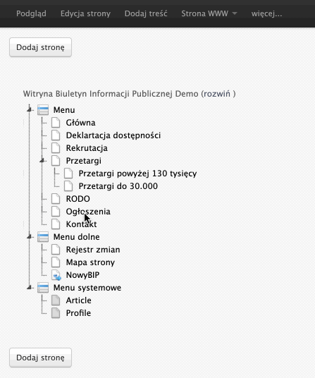 przenoszenie strony w menu