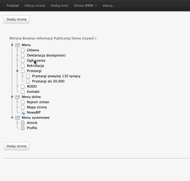 zmiana strony nadrzednej