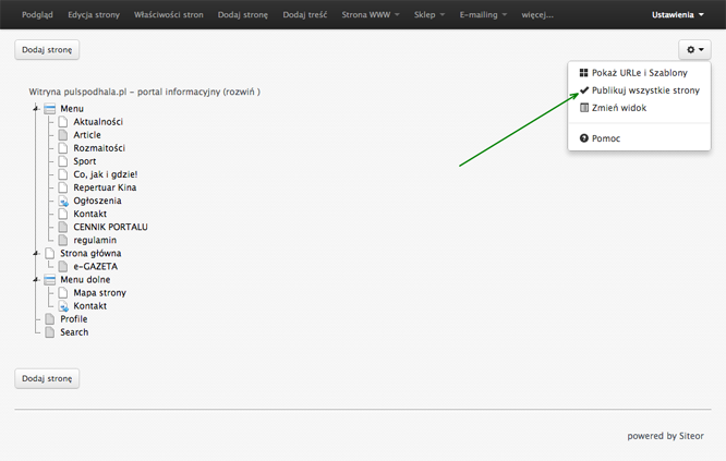 publikacja wszystkich stron, siteor
