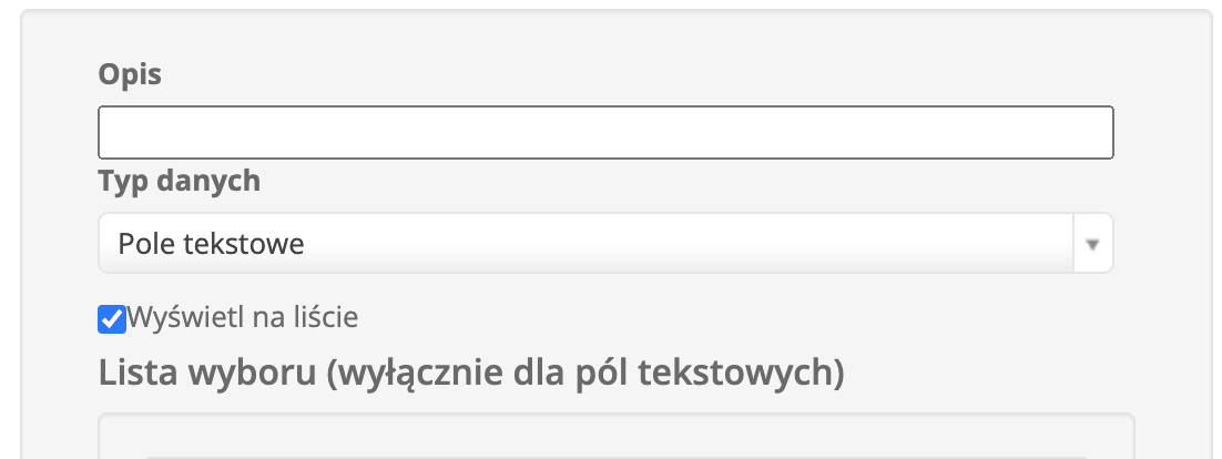 Dodawanie pola wyboru w polach własnych
