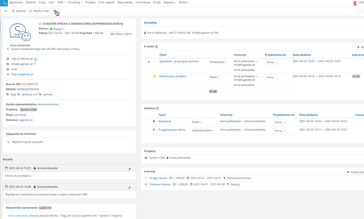 dodawanie notatki do karty klienta