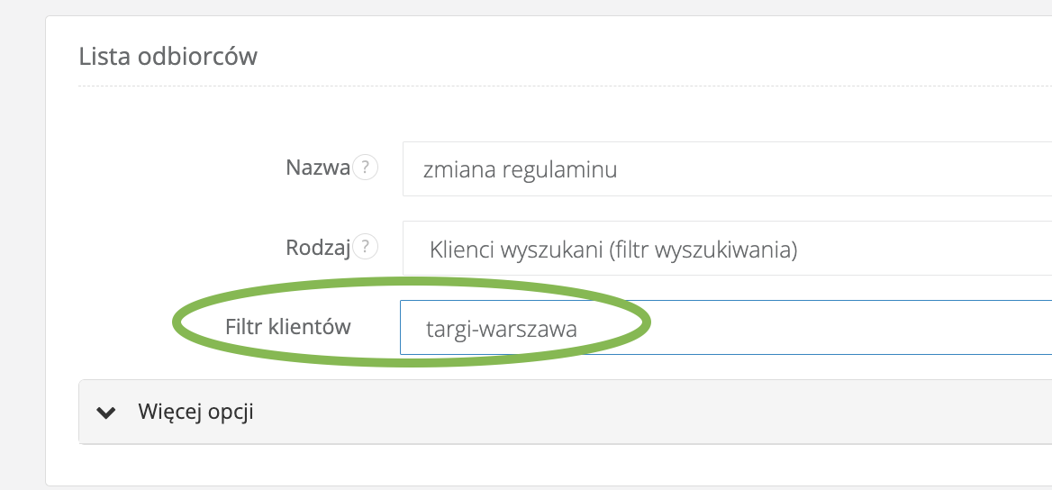 Tworzenie listy odbiorców na podstawie filtru w klientach