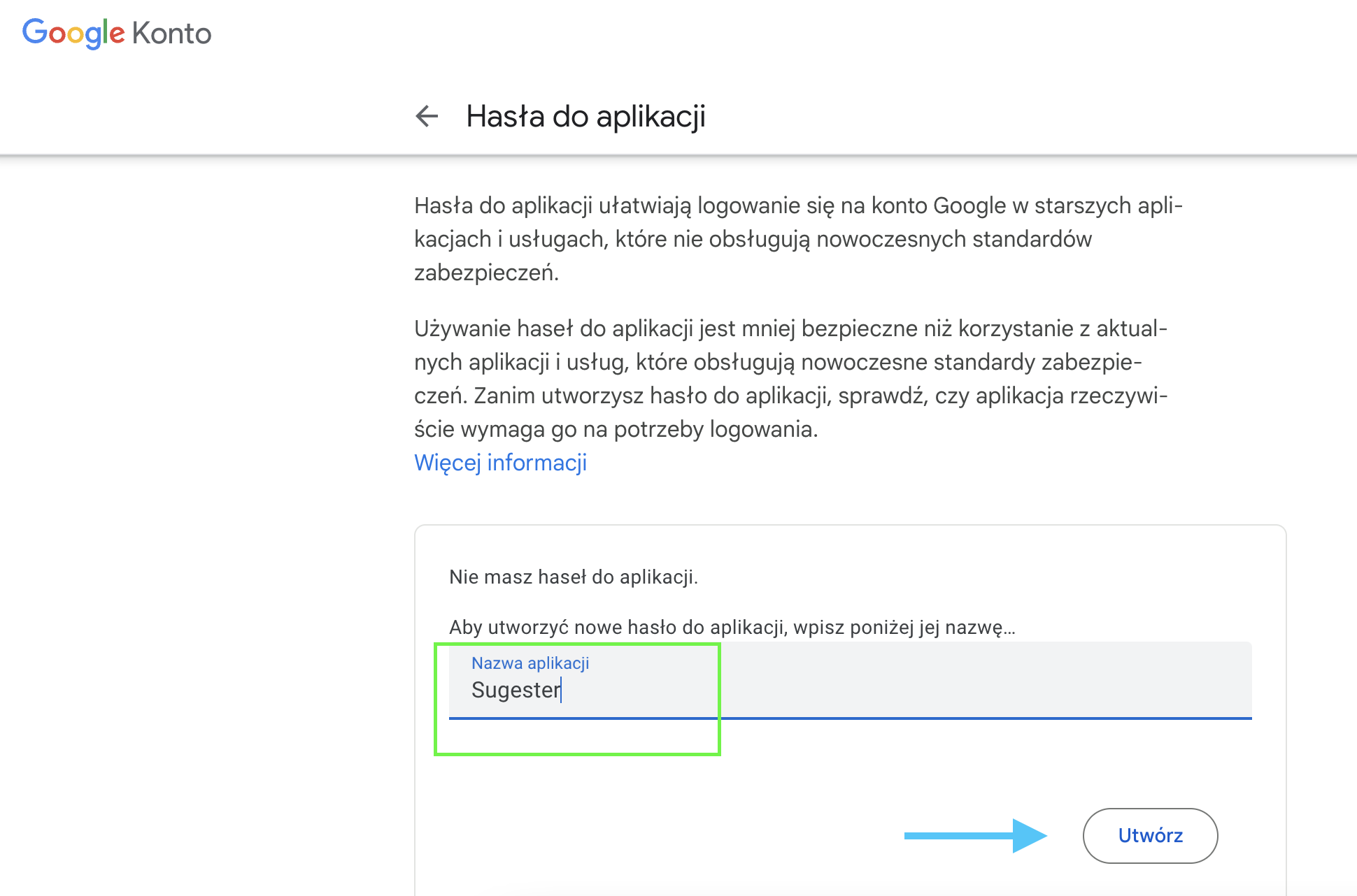 generowanie kodu aplikacji w google