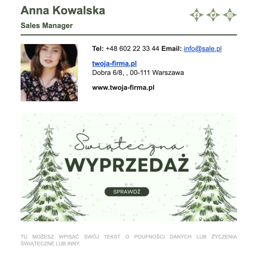Przykład stopki świątecznej - wyprzedaż