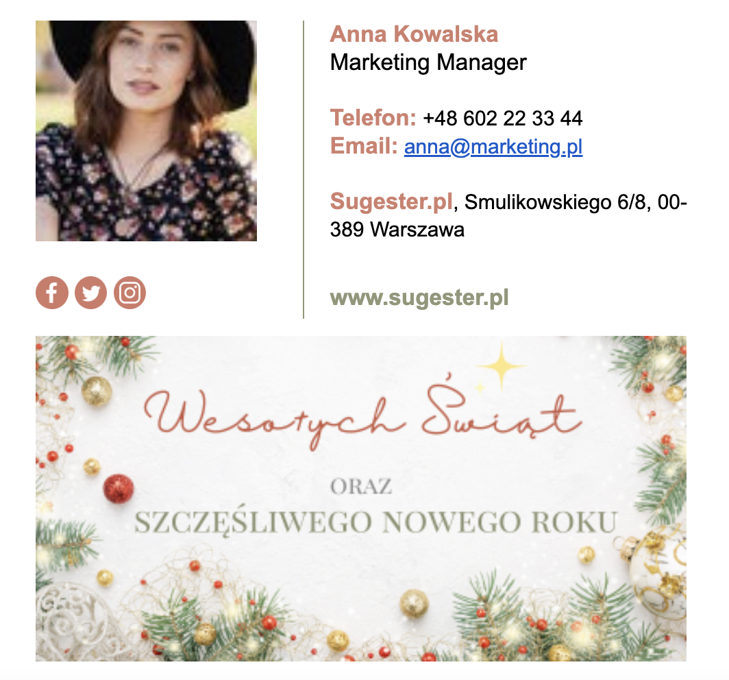 Przykład stopki swiątecznej - jasny