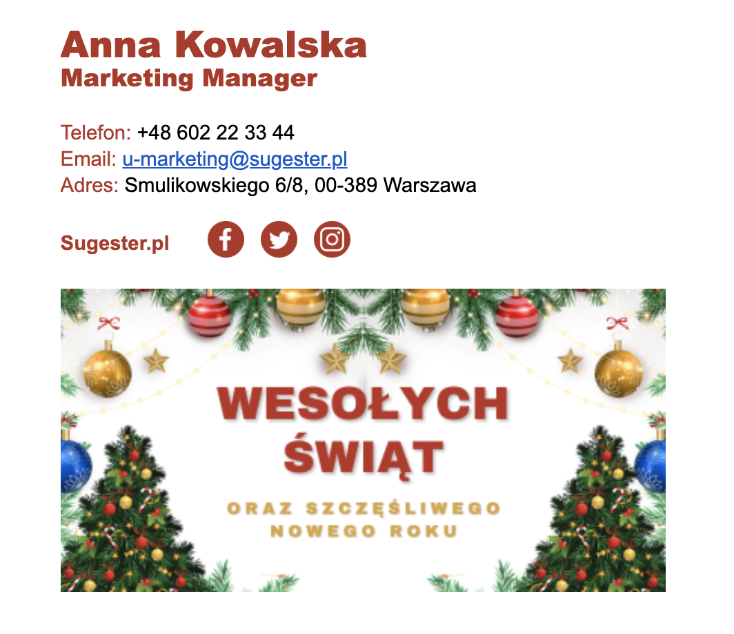 Przykład stopki swiątecznej - gold