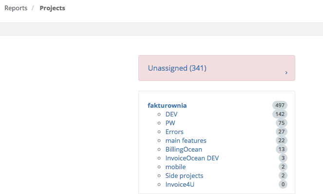 Example project tables generated by Sugester