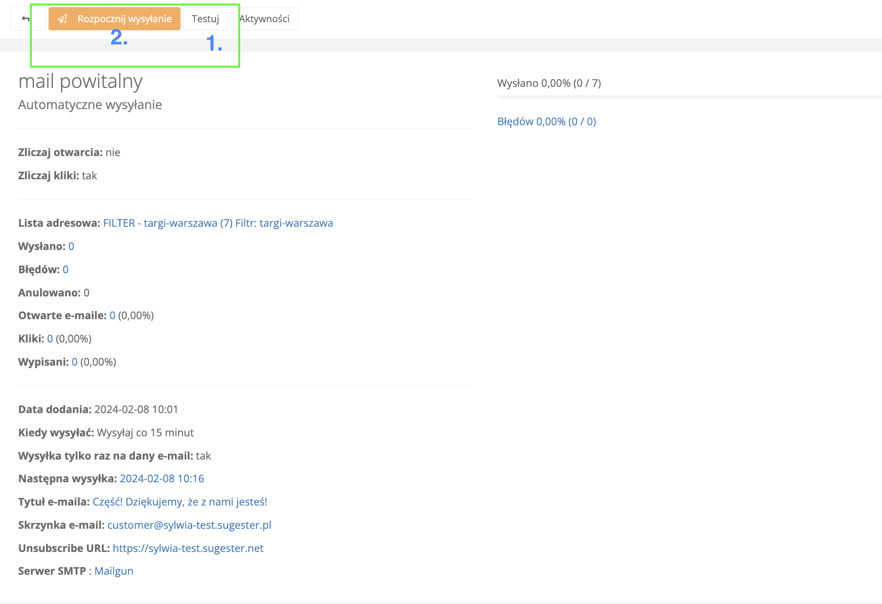 wysyłka automatycznej kampanii