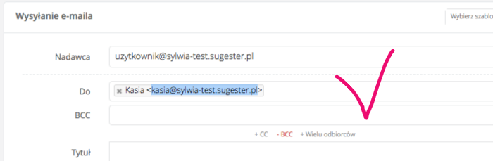 Okno tworzenia maila z pokazaną możliwością kopiowania adresu email z pola Do