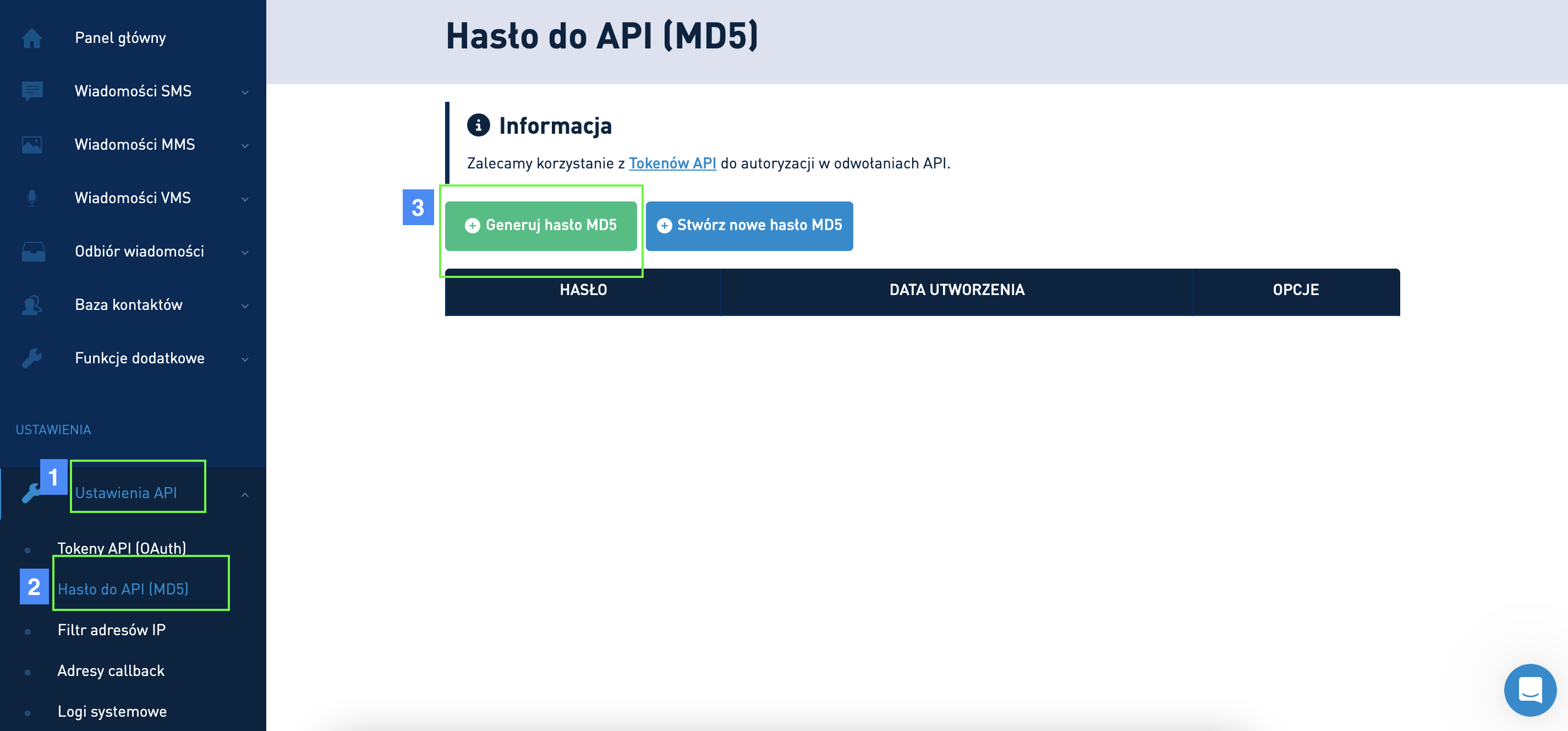 Generowanie hasła do smsapi