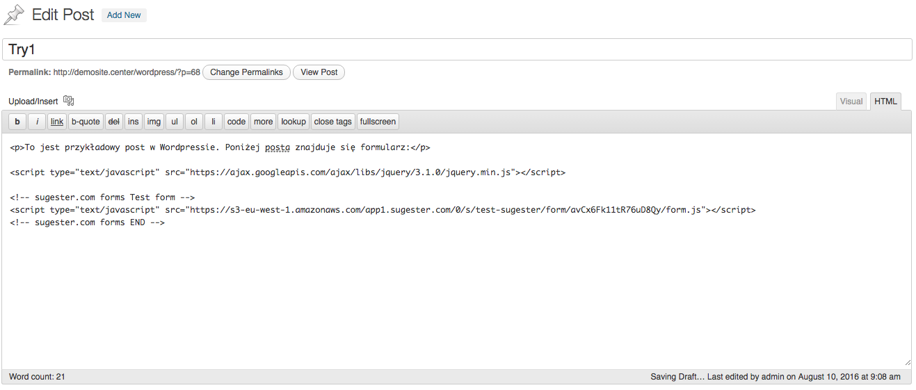 wordpress gotowy kod
