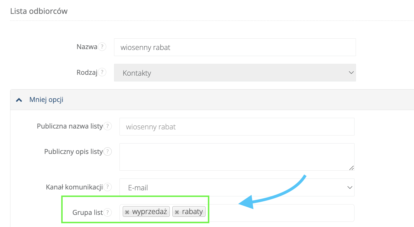 grupy list odbiorców
