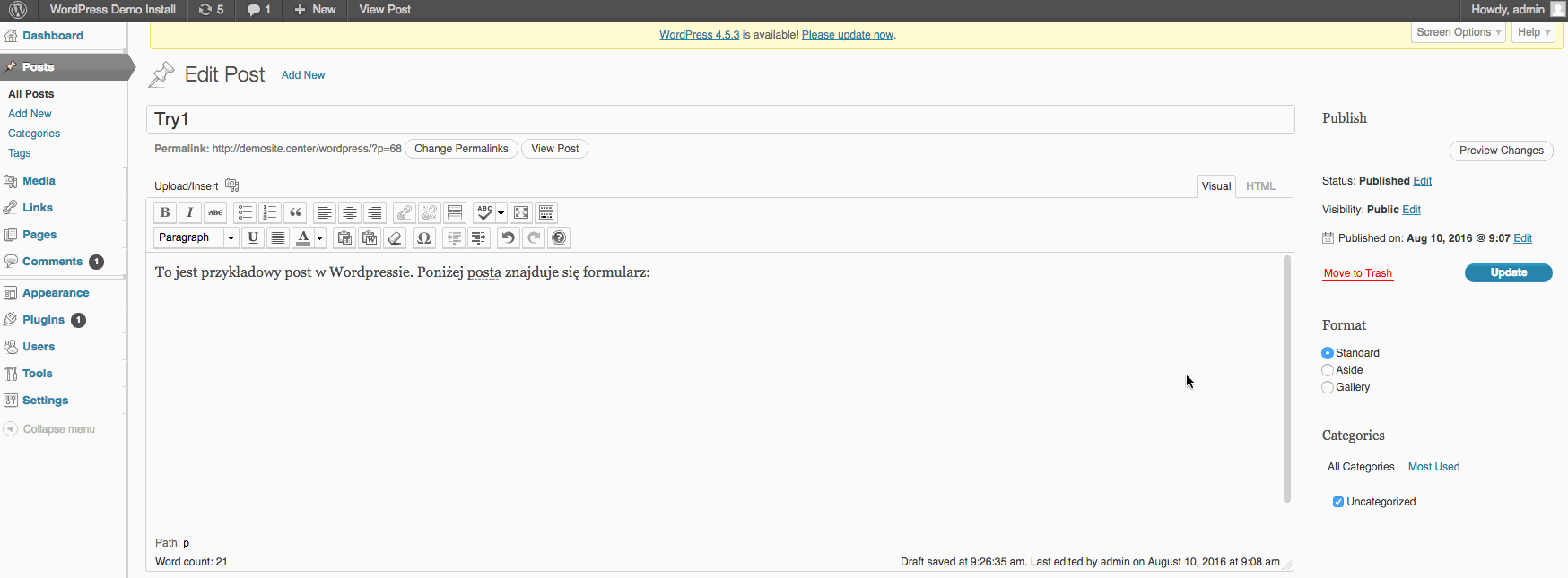 wklejanie formularza