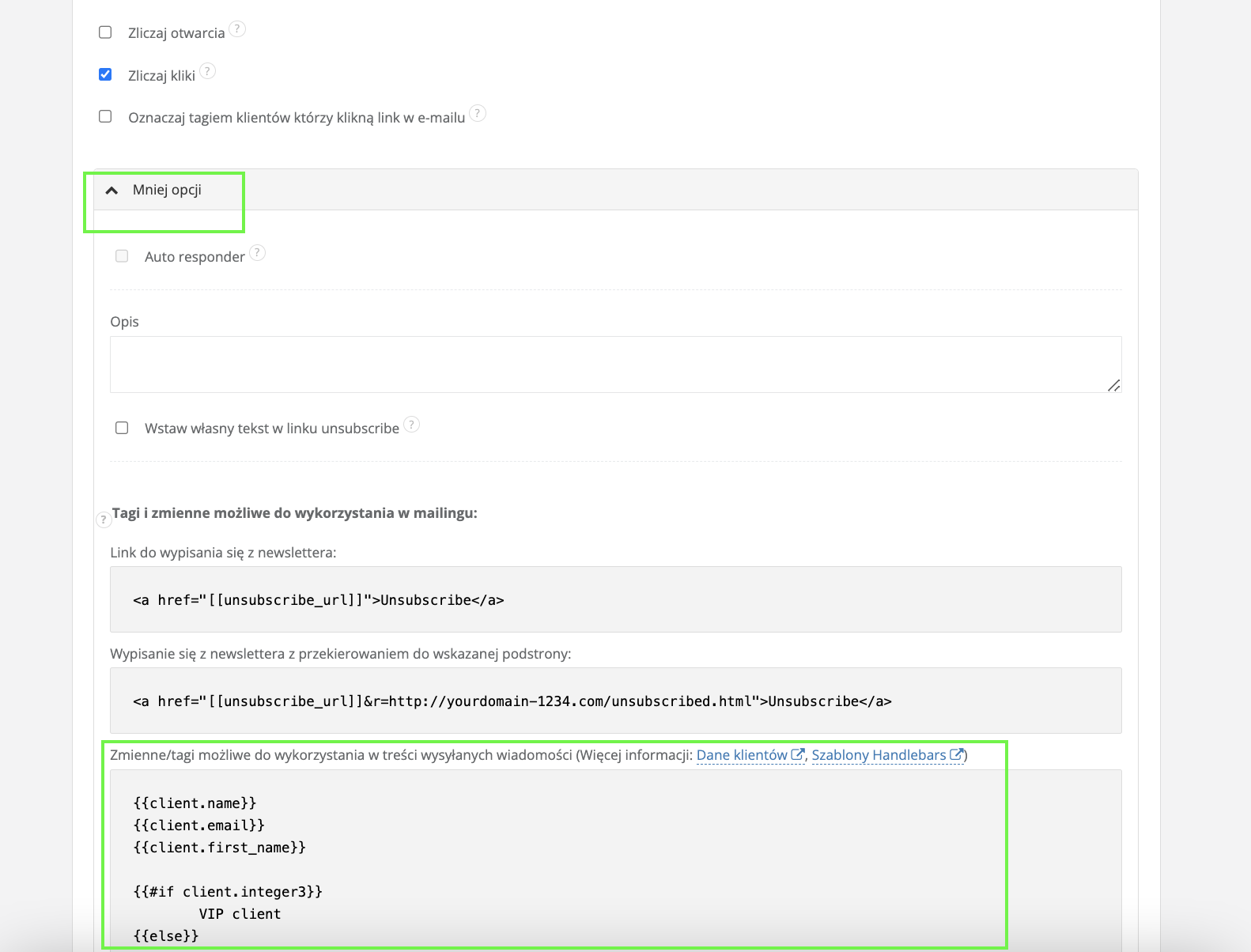 zmienne w automatycznej kampanii