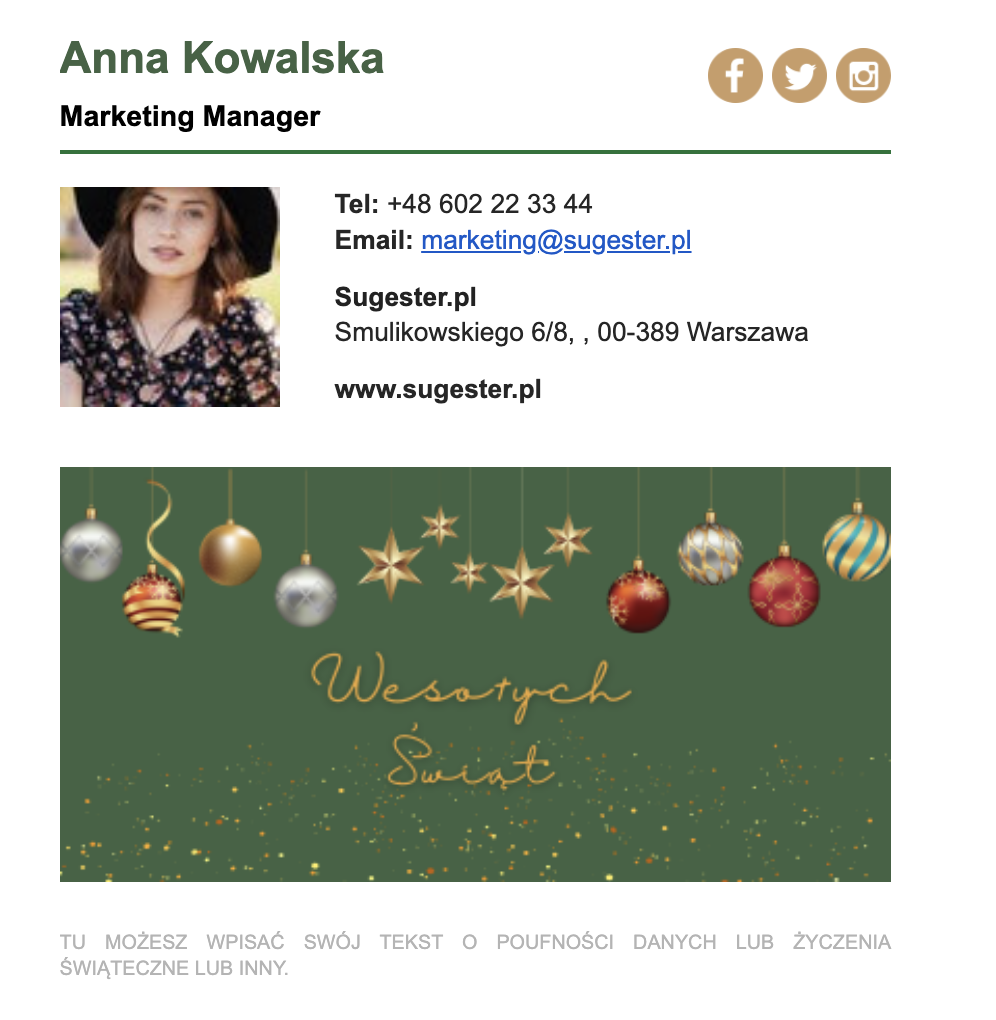 Przykład stopki swiątecznej - zielony