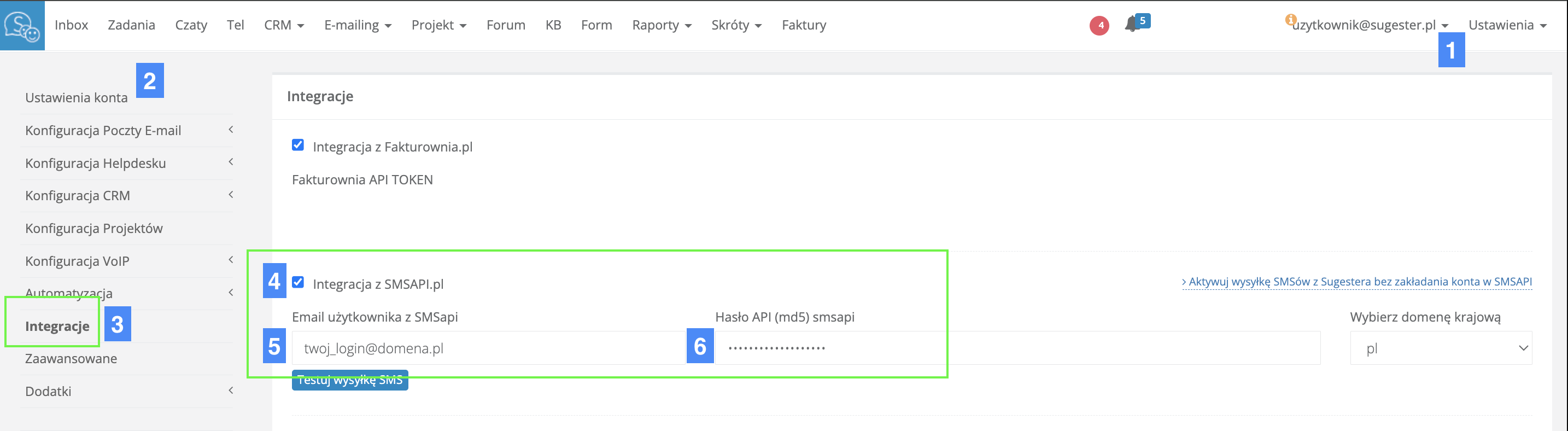 Aktywacja integracji z smsapi