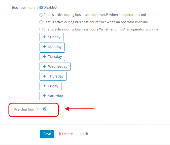 Enabling the pre-chat form in Sugester