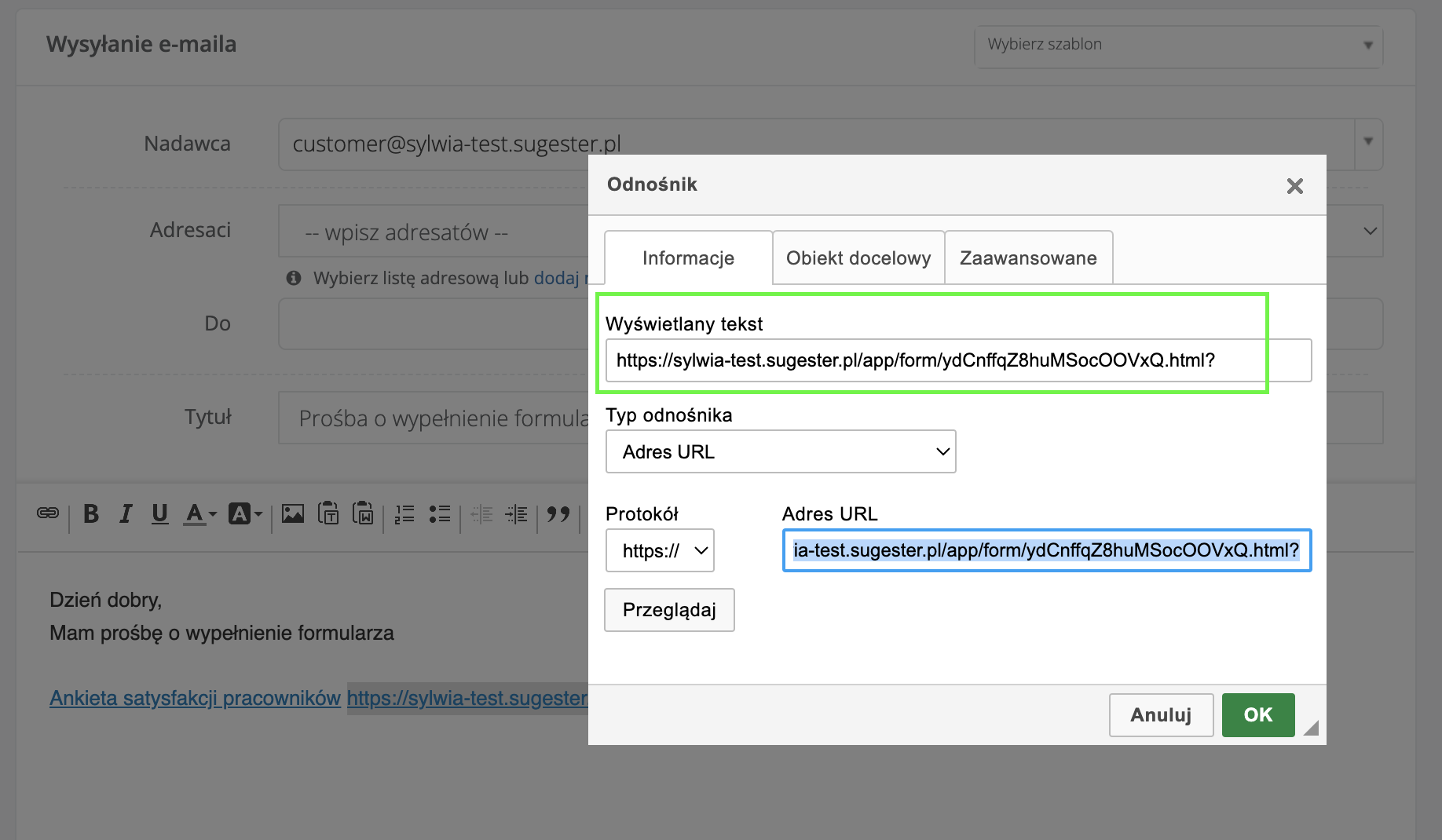 Zmiana wyświetlanego tekstu w linku