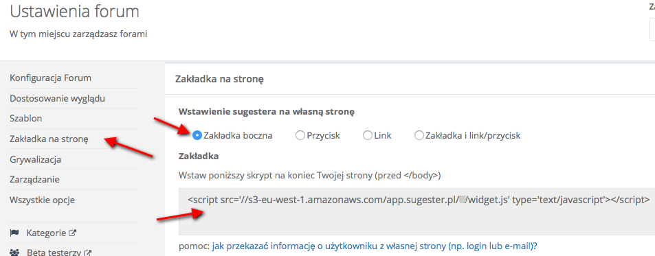 wklejanie widgetu na strone