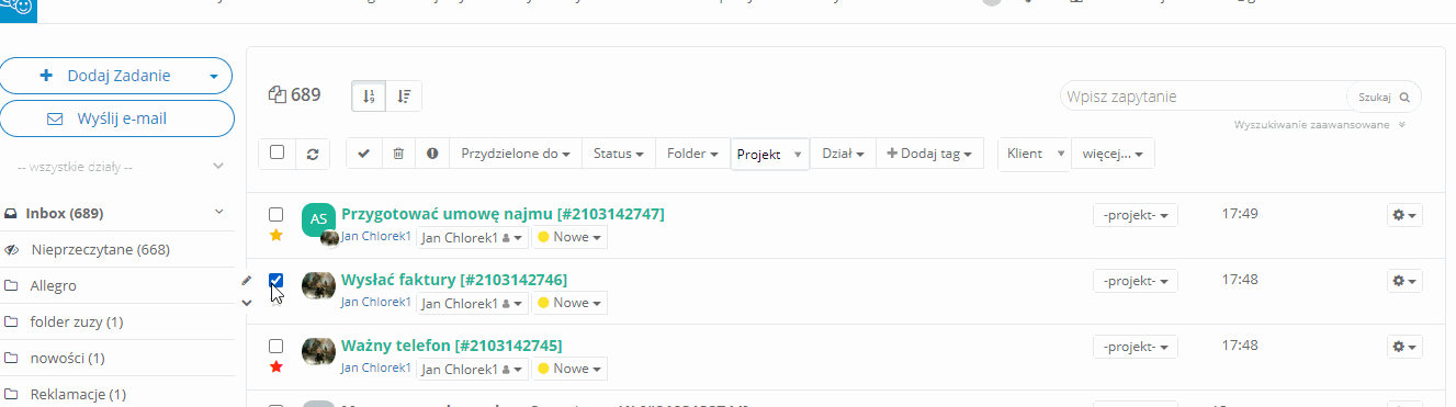 przypisanie zadania do folderu
