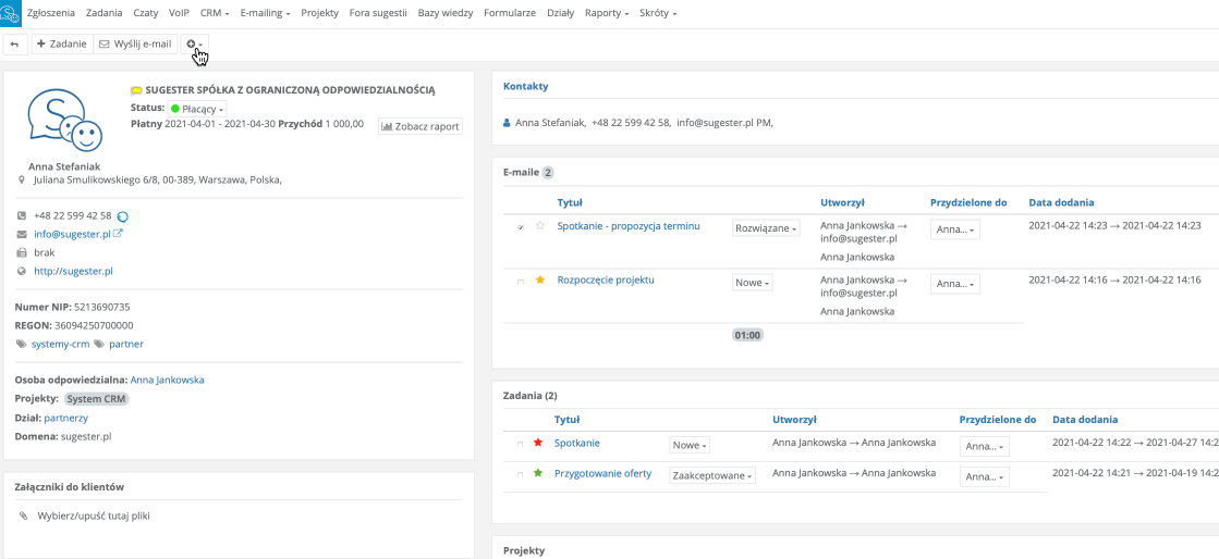 dodawanie tagu do karty klienta