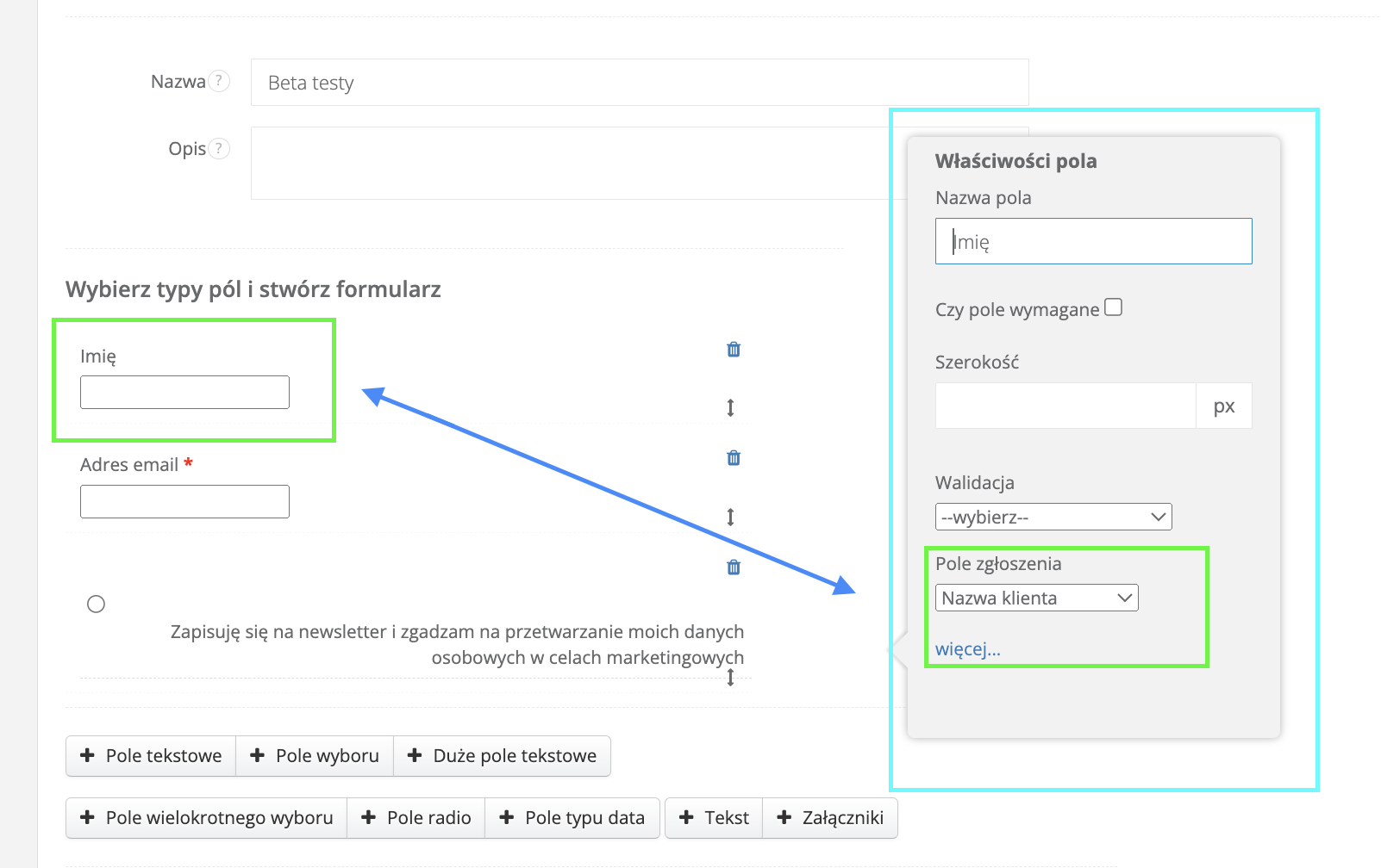 mapowanie na klienta