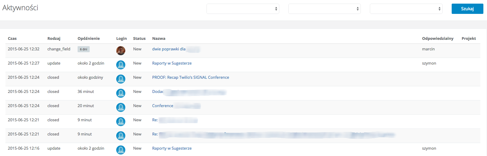 Przykładowy ekran raportu aktywności