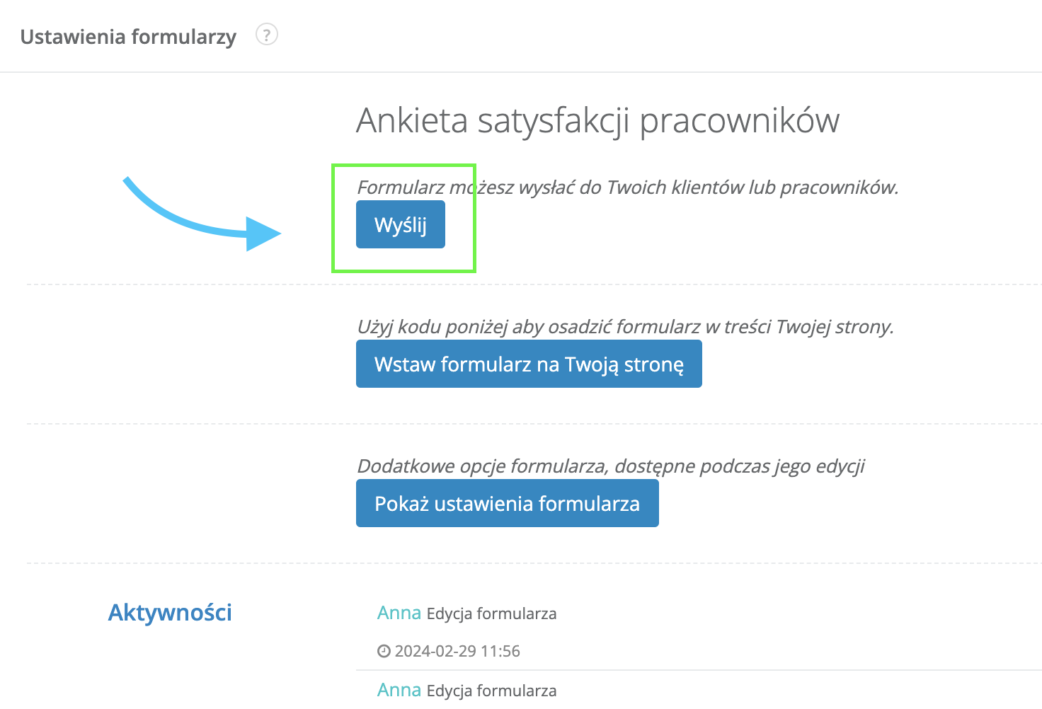 Opcja wyślij link z formularza