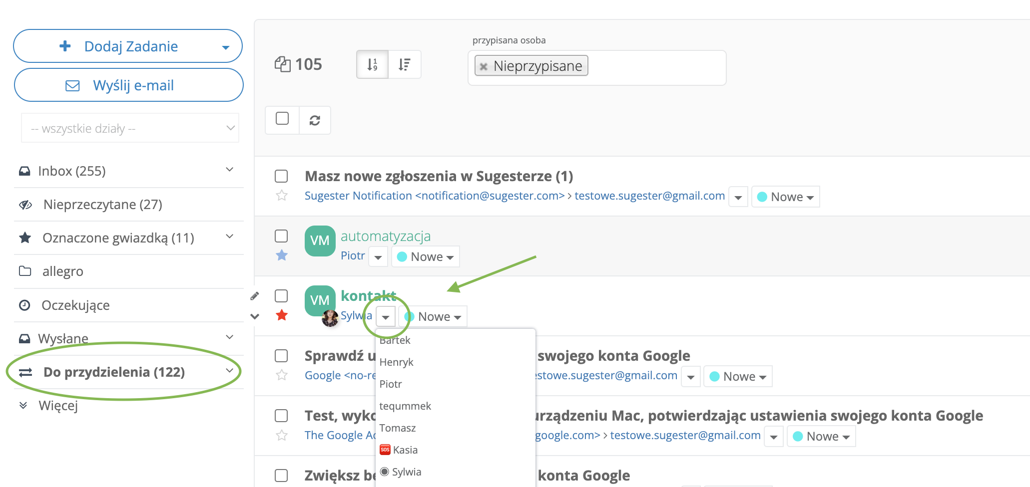 pobranie posta z folderu do przydzielenia
