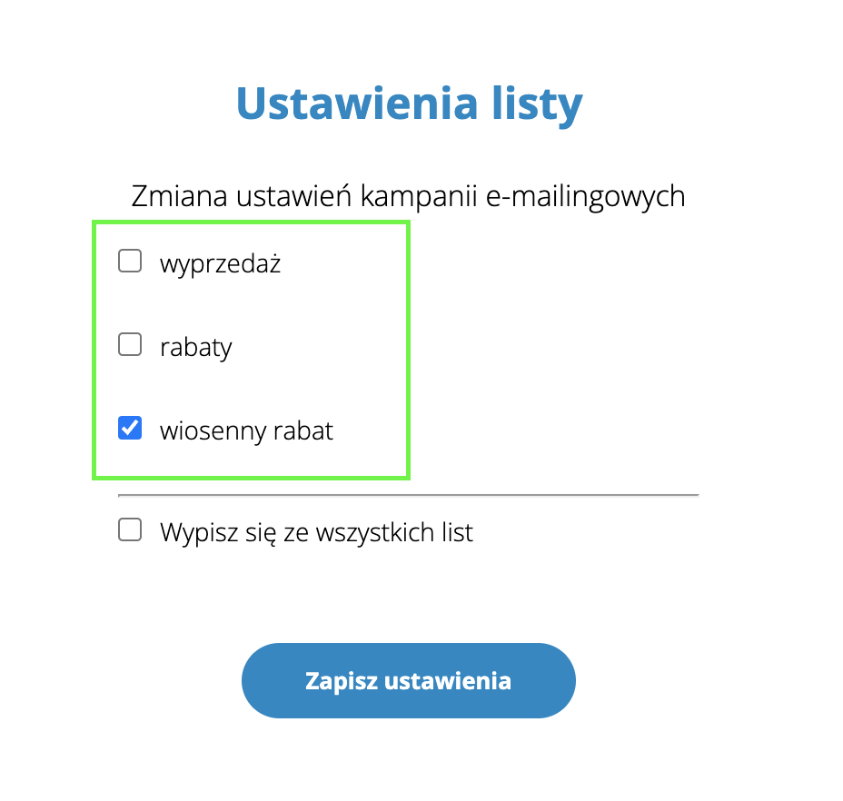 Wyświetlanie grupy list w unsubscribe