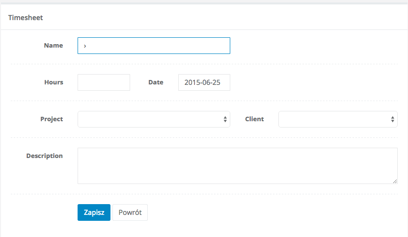Ekran uzupełniania timesheetu