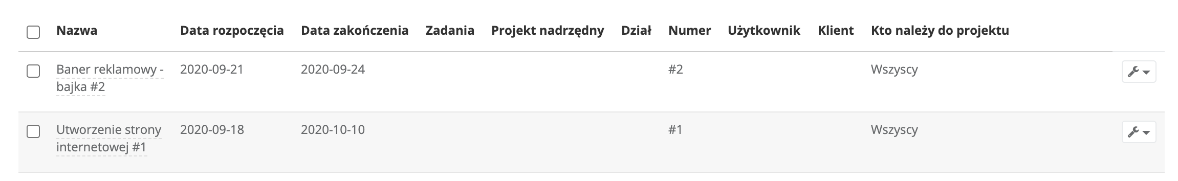 Lista projektow numer