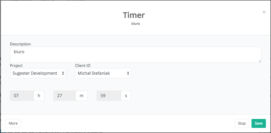 Time tracking main screen