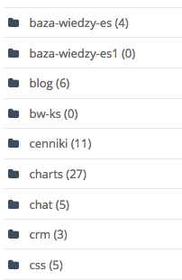 Lista alfabetycznie wyświetlonych folderów w Plikach w Sugesterze