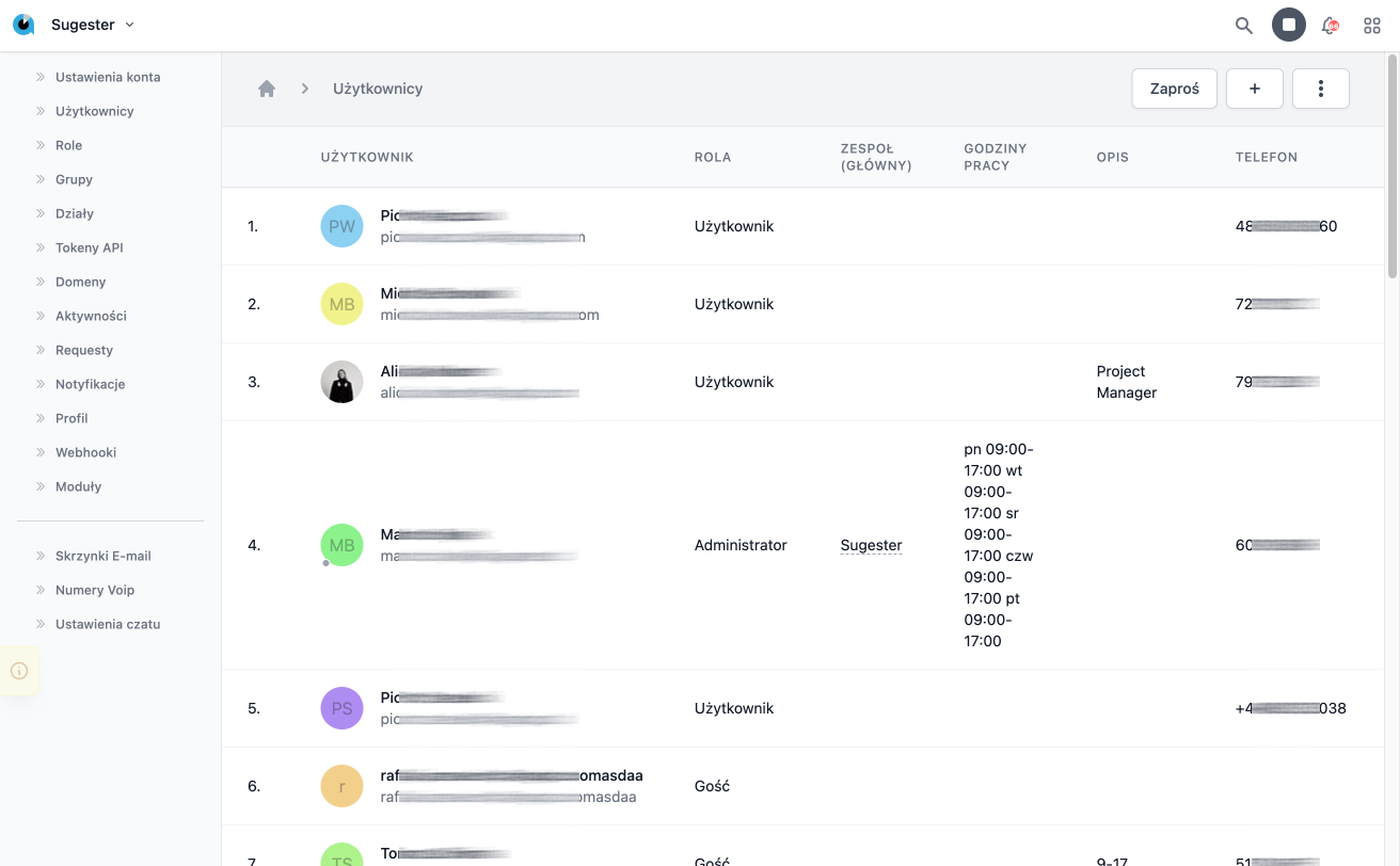 Lista użytkowników