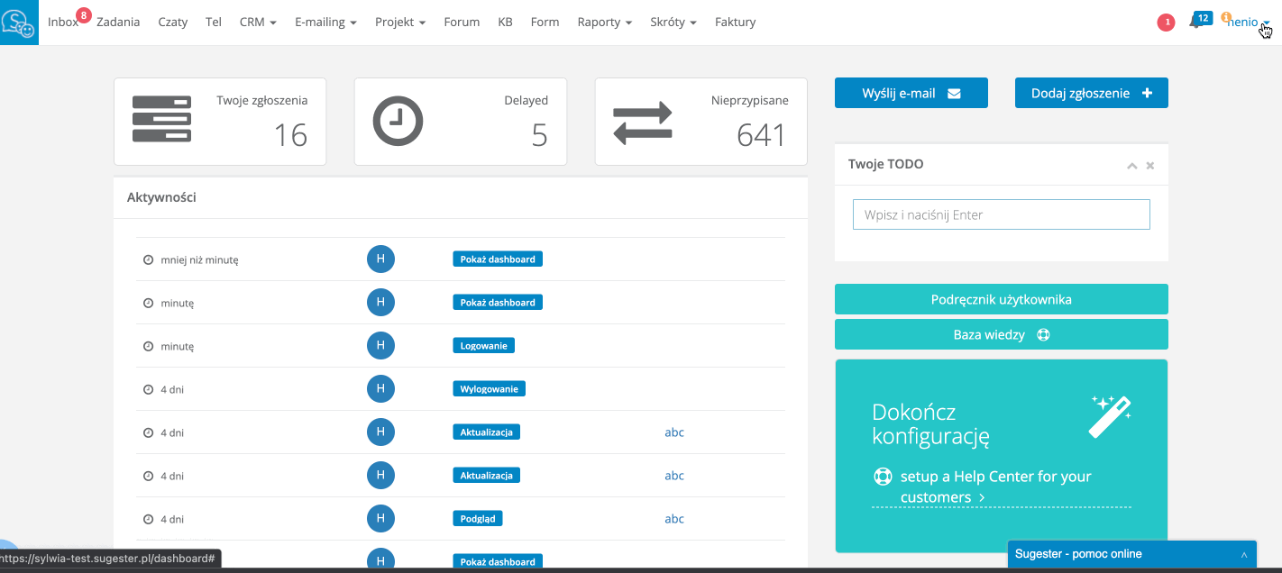 Gif pokazujący jak użytkownik może samodzielnie aktywować funkcję urlop w Sugesterze
