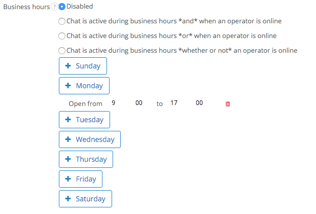 Settings up chat business hours in Sugester