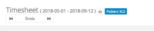 Przycisk Pobierz xls w raporcie timesheet