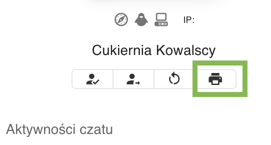 Nazwa klienta widoczna w panelu operatora na czacie z zaznaczoną na zielono ikoną drukarki
