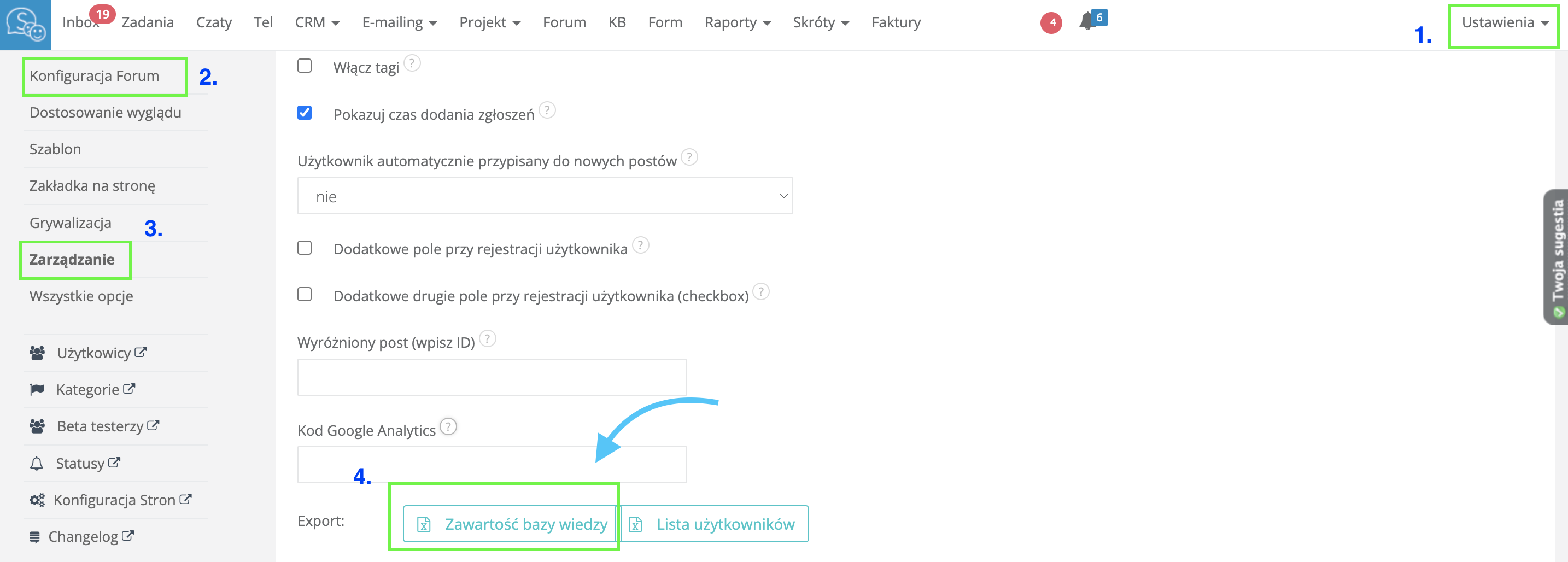 eksport treści forum