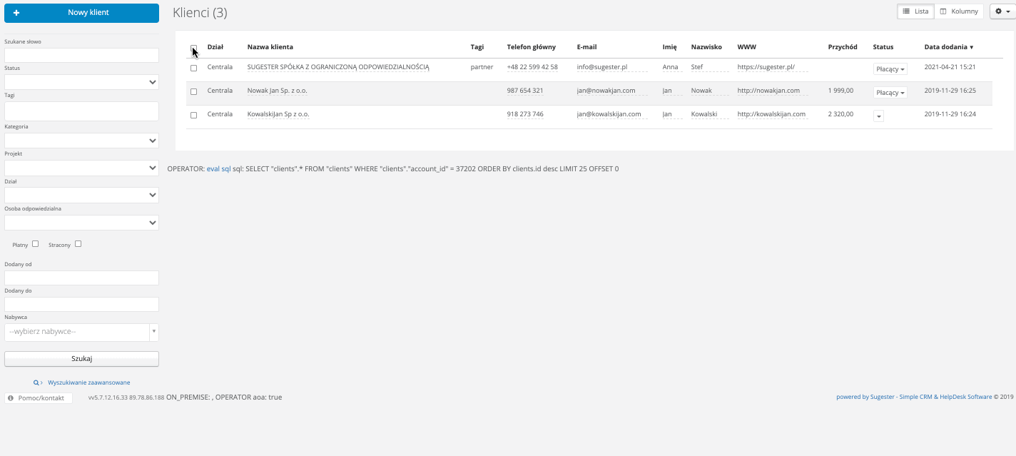 lista klientow masowe dzialania