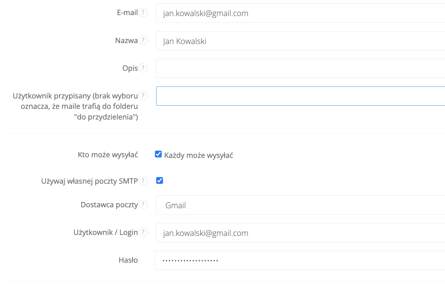 ustawienie własnego smtp na skrzynce w Sugesterze