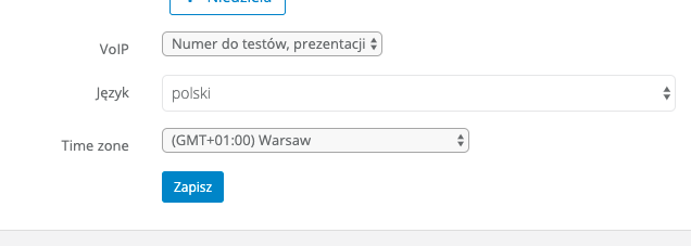 Fragment konfiguracji widgeta callback w Sugesterze z polem Strefy czasowej