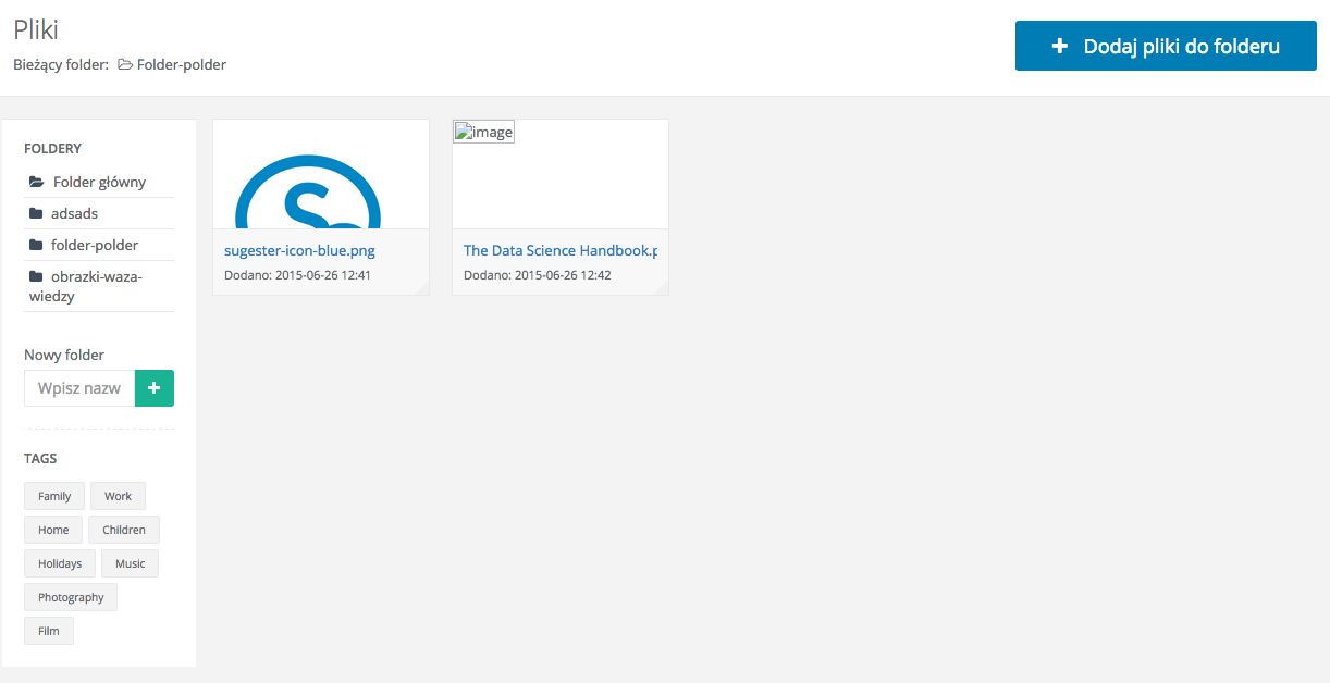 Ekran dodawania nowych plików