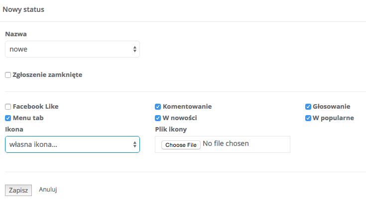 Panel dodawania nowego statusu
