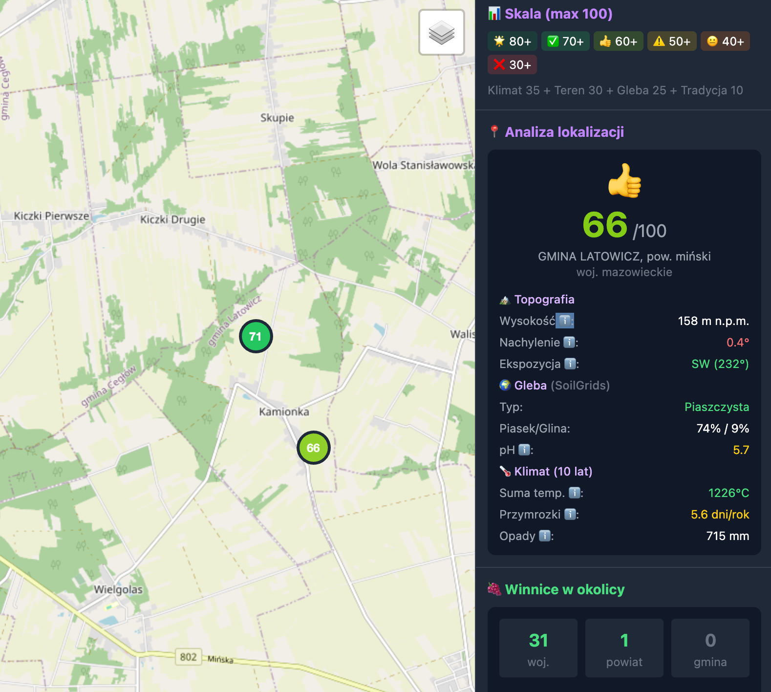 Scout Pro - przykładowa mapa wyników