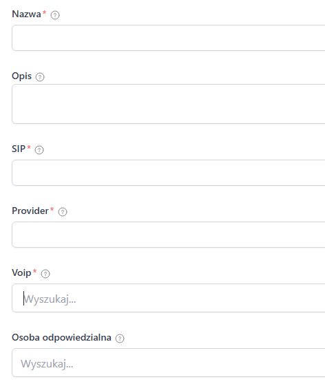 Formularz dodawania SIP w Sugesterze