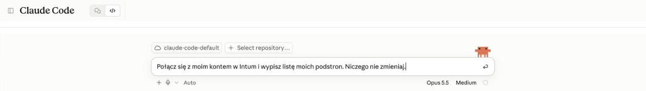 Okno Claude Code z wpisanym poleceniem