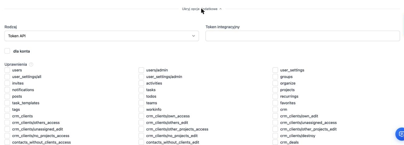 Lista uprawnień tokenu